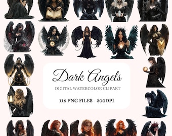 Dark Angel Watercolor Clipart – 116 PNG Gothic Illustrations (Digital Download)