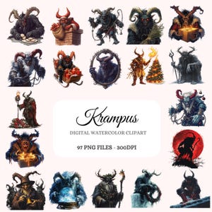 Krampus Clipart Bundle – 97 PNG Dark Christmas Illustrations, Gothic Christmas Art, Instant Digital Download, Commercial Use