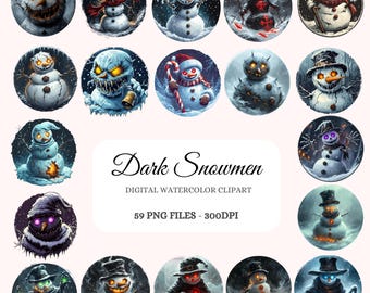 Mörka snögubbar akvarell clipart – 59 gotiska PNG-grafik (digital nedladdning)