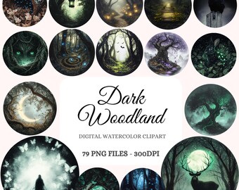 Dark Woodland Watercolor Clipart – 79 Mystical Forest PNG Images (Digital Download)