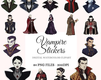 Gothic Vampir Clipart Bundle - Dark Fantasy PNG Aufkleber (84 Bilder) (Digitaler Download)