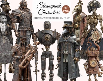 Clipart 3D postaci steampunkowych – 97 obrazów PNG, modele zasobów gry (do użytku komercyjnego)