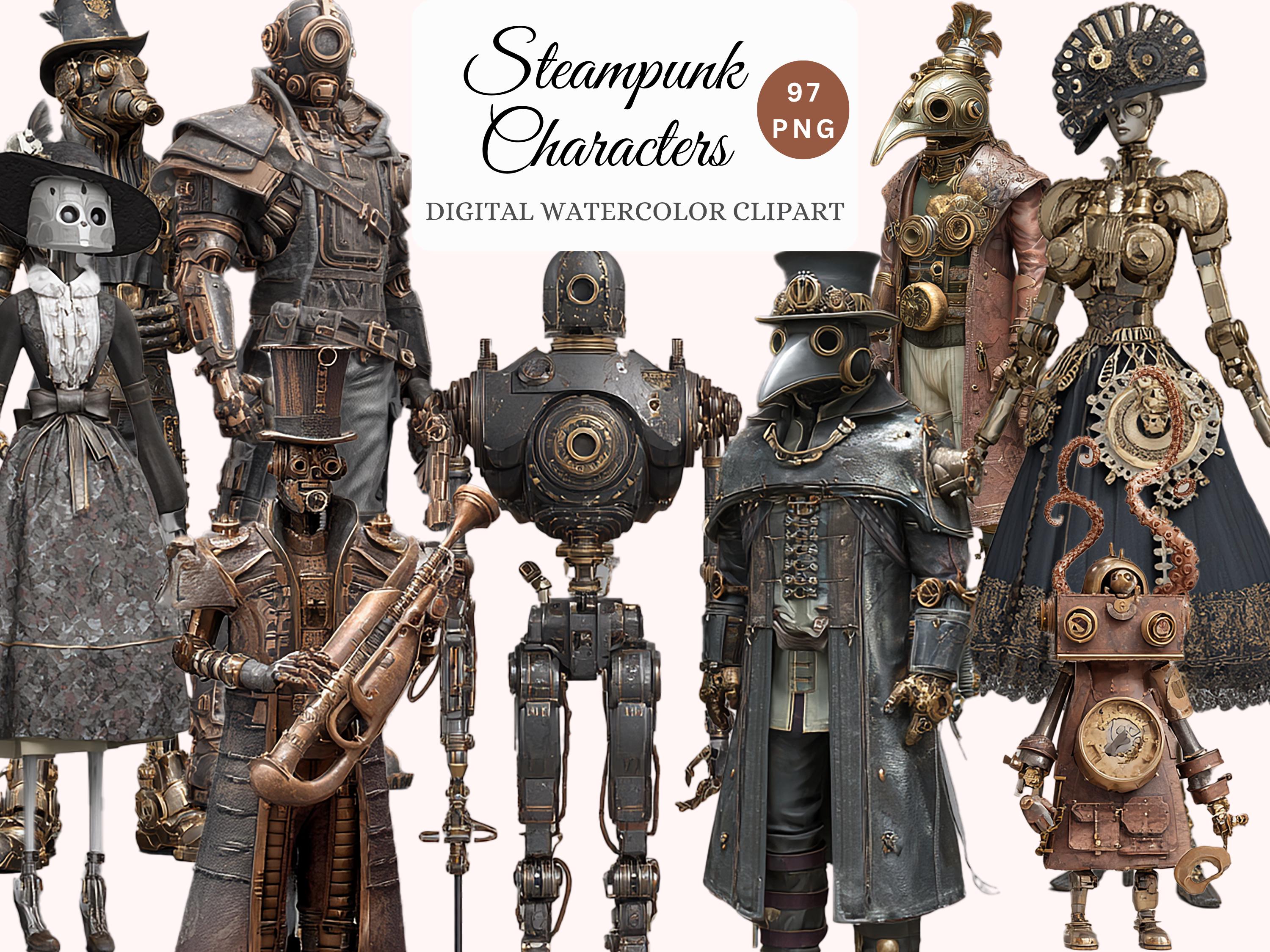 3D Steampunk Characters Clipart Bundle - 97 PNGs, Game Asset Models, Steampunk PNG, Commercial Use, POD Friendly