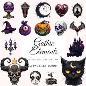 Gothic Elements Clipart Bundle – 68 Dark Aesthetic PNG, Ornate Symbols, Gothic Decor, Mystical Motifs, Transparent Background