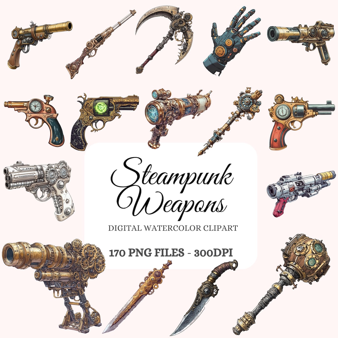 スチームパンク武器クリップアートバンドル – レトロフューチャリズム