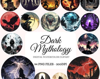 Dark Mythology Clipart Bundle – 94 Gothic PNG Images (Digital Download)