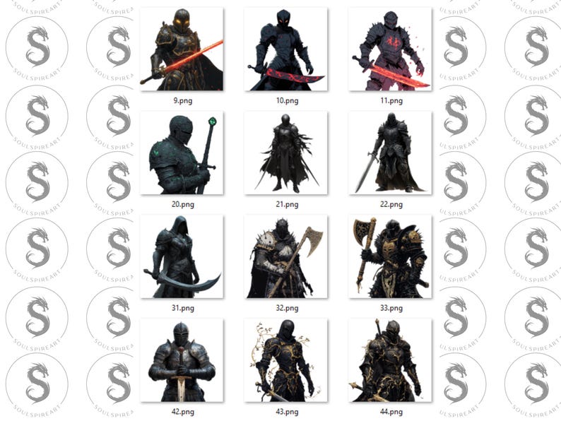 Dark Knights Clipart Bundle – Fearsome Gothic Armor Illustrations (Digital Download) image 4