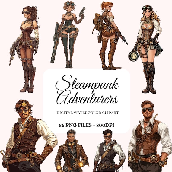 スチームパンク冒険家クリップアートバンドル – 86のユニークなレトロ