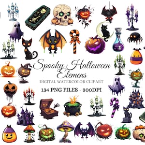 Aquarell gruselige Halloween Clipart Bundle - Gothic PNG Bilder (134 Dateien)