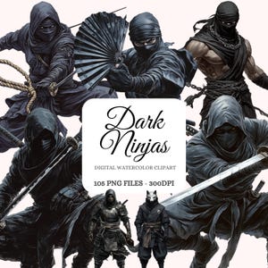 Dark Ninjas Clipart Bundle – Mysterious Shinobi, Japanese Stealth Warriors, Shadow Assassins, Japanese Character, POD Friendly (105 Images)