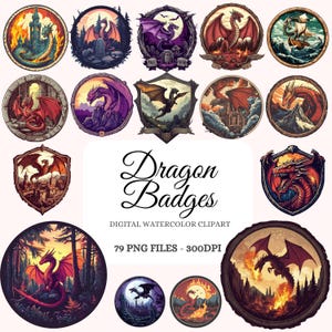 May include: A set of 12 watercolor clipart images featuring dragons in various poses and settings. The images are perfect for creating digital crafts, scrapbooking, and other creative projects. The images are high-resolution and come in PNG format.