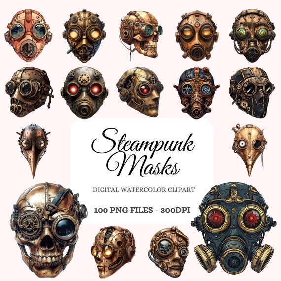スチームパンクマスククリップアートバンドル – ビクトリア朝SF風PNG