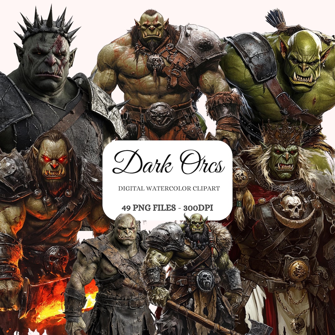 Dark Orcs Watercolor Clipart Bundle – Fantasy RPG PNG Images (digital ...