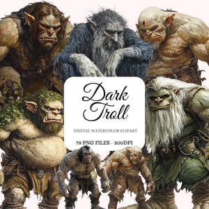 Pacote de clipart Dark Troll – RPG de fantasia, Terra antiga, monstros DnD, criaturas de fantasia sombria, recursos de jogo, compatível com POD (79 imagens)