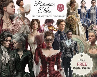 Clipart acquerello di élite della moda barocca - Pacchetto PNG vittoriano (download digitale)