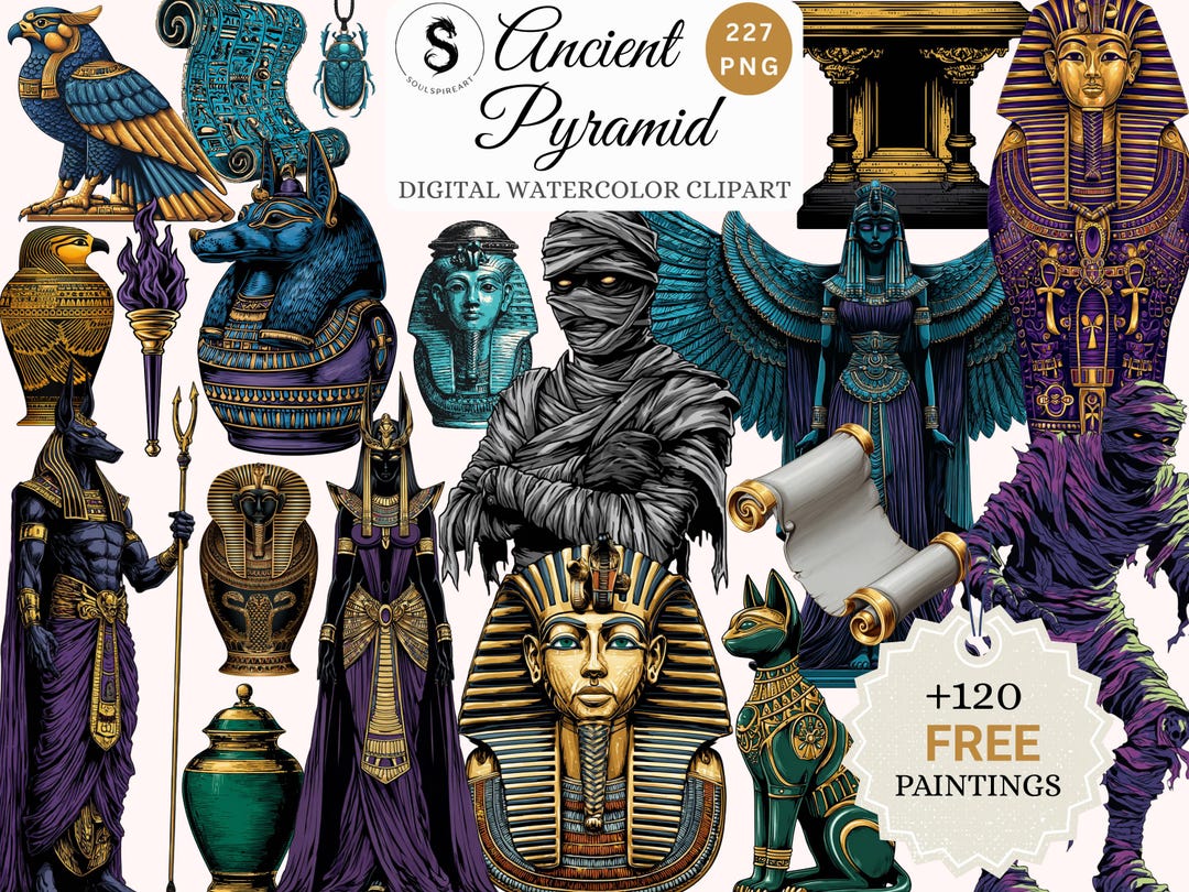 Ancient Egypt Watercolor Clipart Bundle, Pyramid, Pharaoh Pngs (digital ...
