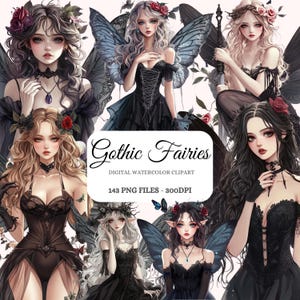 Gothic Fairies Watercolor Clipart Bundle – 143 Dark Fantasy PNG Images, Mystic Fairy Art, Gothic Fairy Core, Dark Aesthetic, Magic Creatures