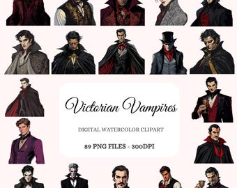 Viktoriansk vampyr akvarell clipart-paket – 89 gotiska PNG-grafik (digital nedladdning)