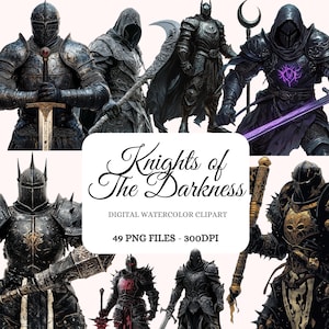 Dark Knights Clipart Bundle – Fearsome Gothic Armor Illustrations (Digital Download) image 1