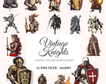 Vintage Knights Clipart Bundle – Medieval Warrior Stickers (PNG)