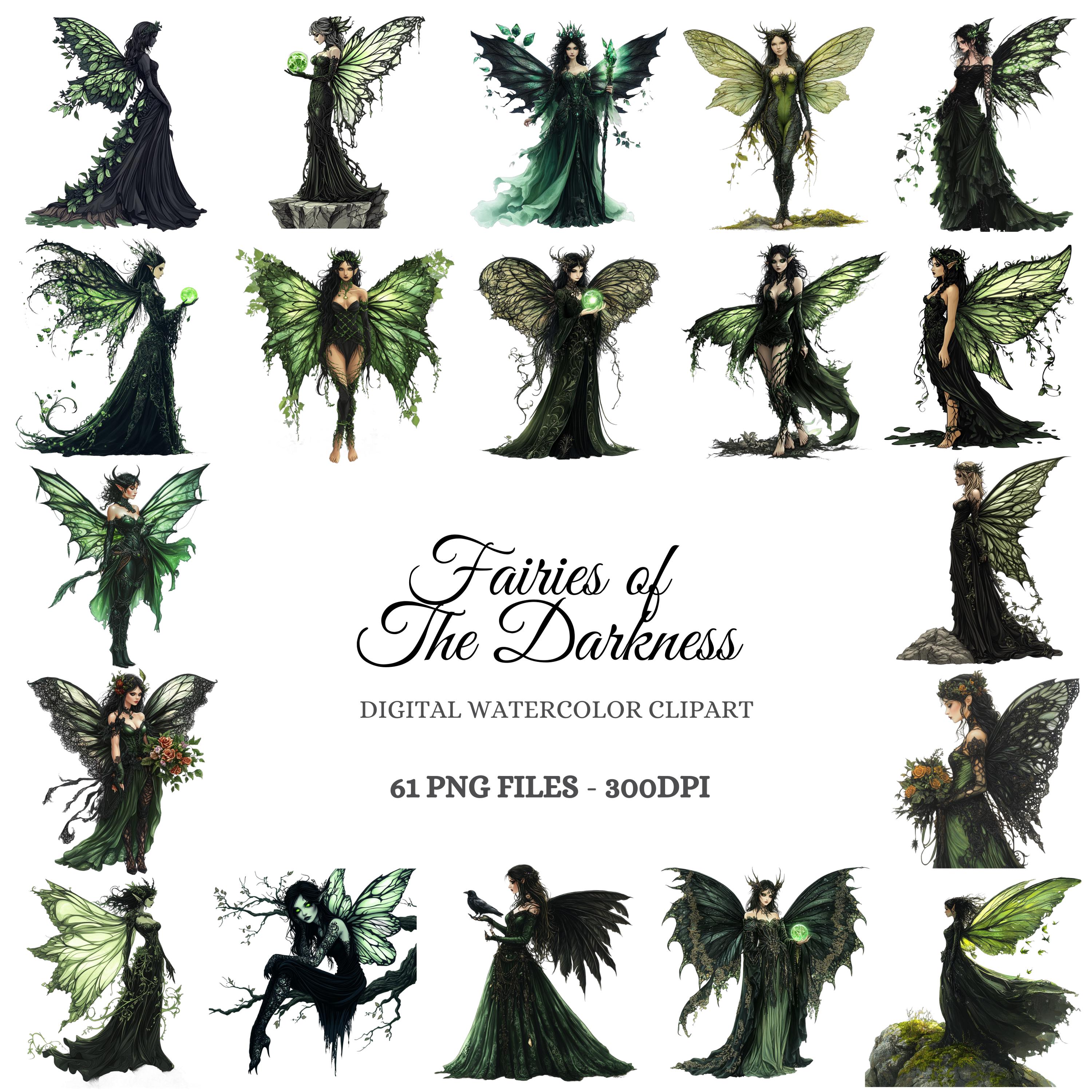 Dark Fairy Watercolor Clipart – Gothic Fantasy Graphics (digital ...