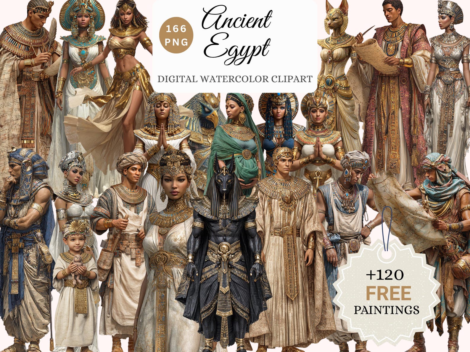 Ancient Egypt Watercolor Clipart – Pharaohs, Gods, and Royalty (digital ...