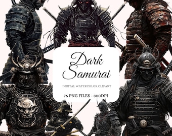 Dark Samurai Krieger Clipart Bundle - Feudal Japan Art (76 PNG Bilder)