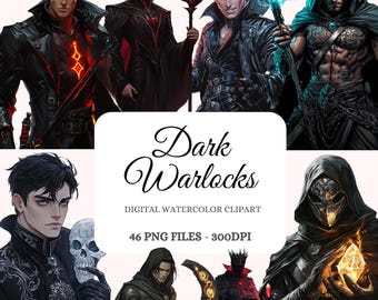Dark Warlocks Watercolor Clipart – 46 PNG Illustrations (Digital Download)