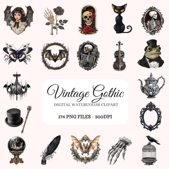 Vintage Gothic Clipart Bundle – 174 PNG Illustrations (Digital Download)