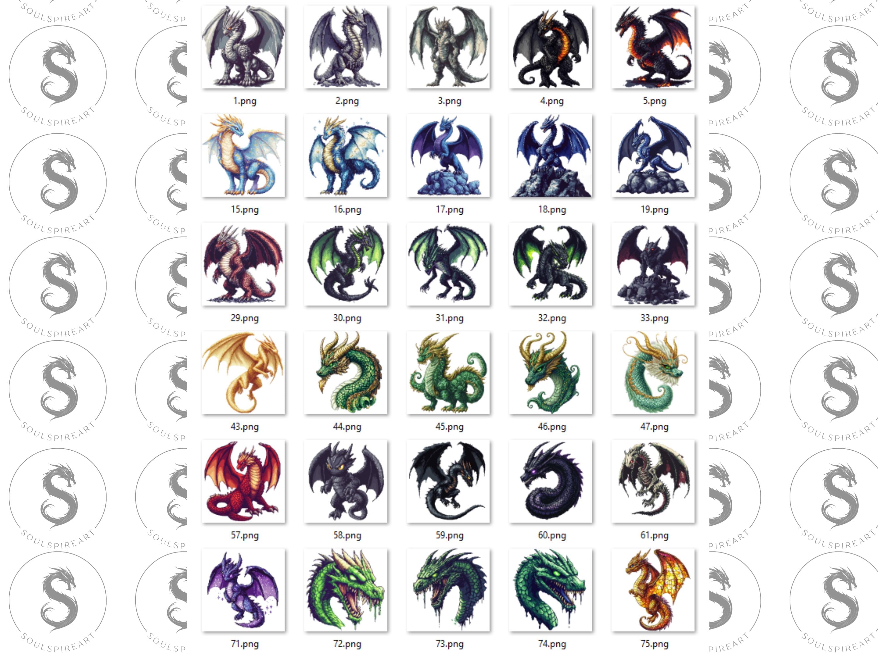 Pixel Dragons Clipart Bundle – Retro Gaming PNG Graphics (digital ...
