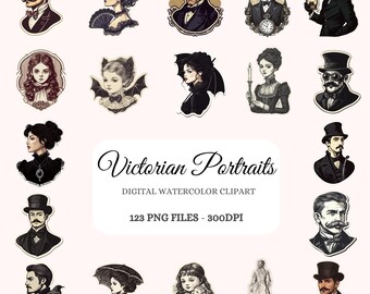 Gothic Victorian Portraits Clipart – 123 PNG Sticker Designs (Digital Download)