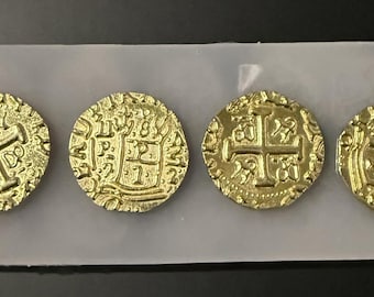 Handmade silicone mold inspired by antique colonial-style coins.design with deep relief, ideal for resin, polymer clay, wax, and plaster.