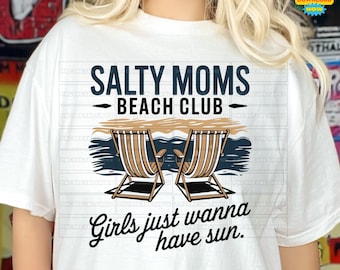 Salty Moms Beach Club png, Retro Salty Moms Beach Club png, Trendy Summer Png, Retro Beach Girl Png, Mother's Day, Retro Beach Chair Clipart