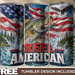 Patriotisk basflagga Tumbler Wrap, Fiskeflagga Sublimering PNG, 20oz Slim Tumbler Design, Digitalt Dryckesglas för Utomhusfiskare
