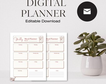Bloco de notas do planejador de refeições diárias: planejador de cardápio moderno (download digital)