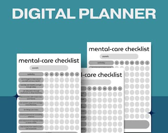 Checklist: Planejador minimalista de saúde mental, diário de autocuidado e rastreador de bem-estar para uma vida consciente.