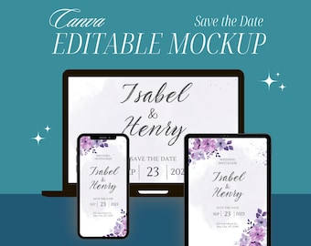 Convite floral roxo para salvar a data: anúncio de casamento moderno