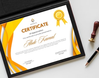 Porta-certificados moderno em amarelo e branco, pasta para documentos, capa para diploma, pasta de apresentação, organizador de portfólio