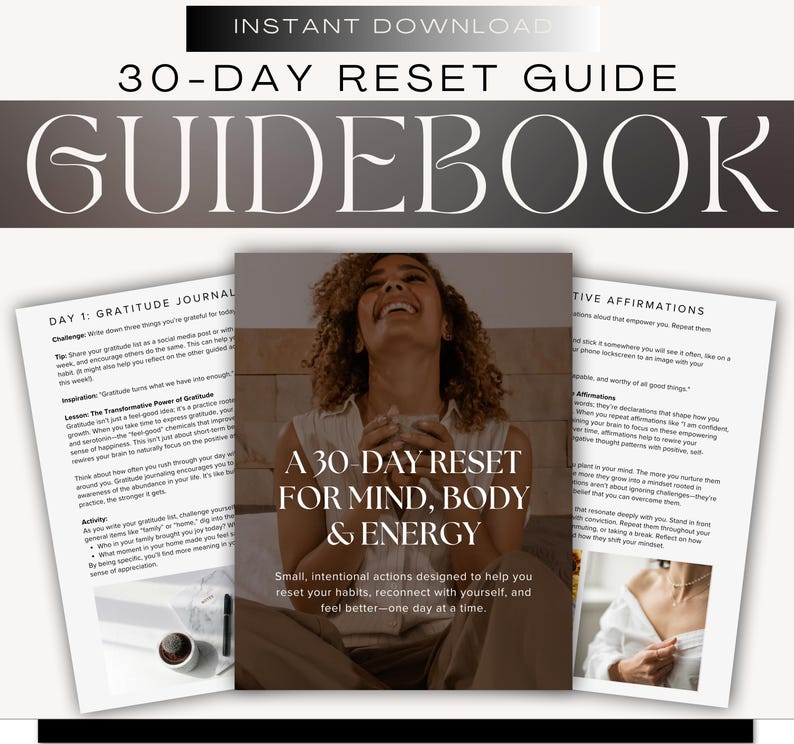 30 Day Reset Guide, Self Care Planner, Monthly Reset Workbook, Personal ...