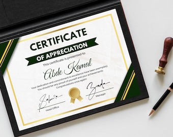 Certificado de Conquista Verde e Dourado: Prêmio Personalizável para Funcionários