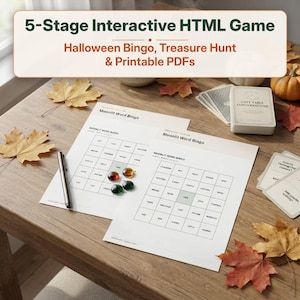 Interactive Browser Game Bundle: Cozy Quest, 5 Stages, Bingo, Puzzles & Printable PDFs