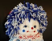 Soft Sculpture Clown, Display Clown (Legless Design) Red, White and Blue Clown, Painted Face