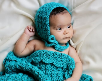 Shell Stitch Baby Blanket Crochet Pattern: Bonnet, Crib, Newborn (PDF Pattern)