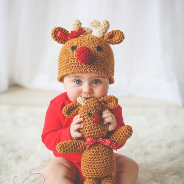 Christmas Crochet PATTERN, Reindeer HAT, Reindeer Doll, Cute Crochet Pattern, Christmas Crochet