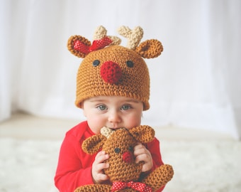 Christmas Crochet PATTERN, Reindeer HAT, Reindeer Doll, Cute Crochet Pattern, Christmas Crochet