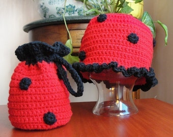 Hat CROCHET PATTERN Girl LADYBUG Beanie Cloche Hat and Purse