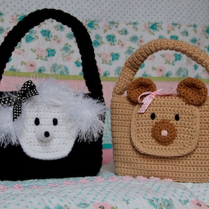 Girl Purse PDF CROCHET PATTERN Easy Animal Bear and Poodle Purse image 1