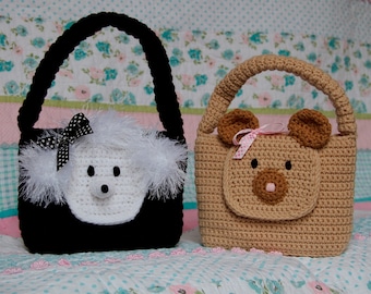 CROCHET PATTERN Girl Purse Animal Bag Pocket Book Bear and Poodle Purse