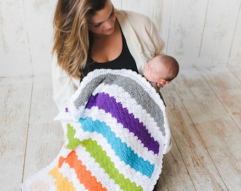 Beginner Crochet Baby Blanket Pattern: Colorful Shell Stitch (PDF)