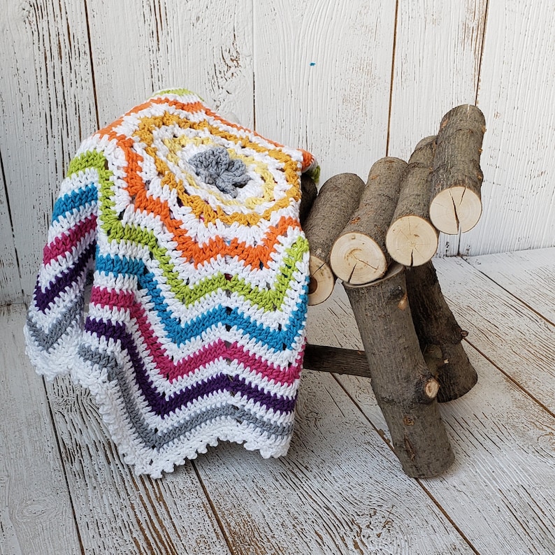 Baby Easy CROCHET PATTERN Cotton Blanket Afghan NEWBORN Beginner Build A Multicolor Shell image 1